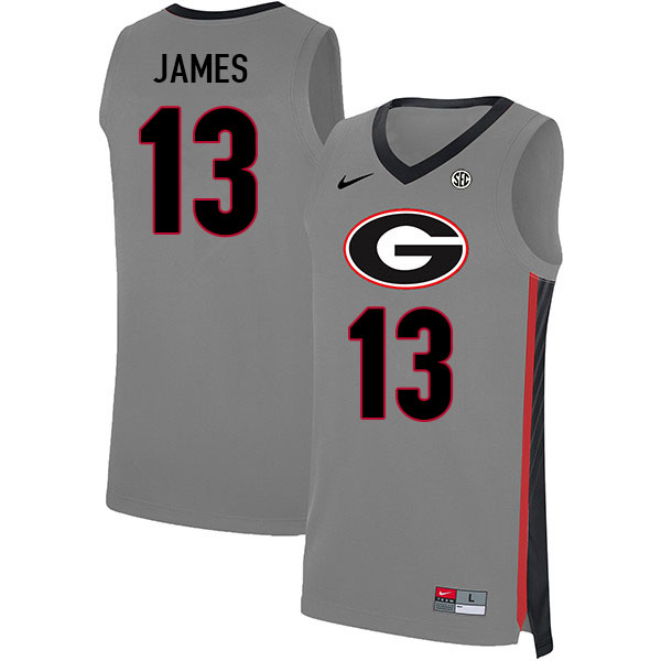 Georgia Bulldogs #13 Dylan James College Basketball Jerseys Stitched Sale-Gray